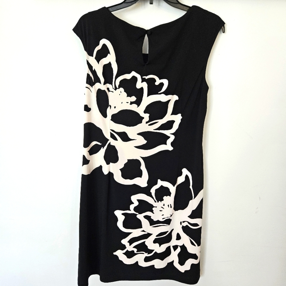 Black with White Floral Studio by London Times Dress Size 14 NWOT